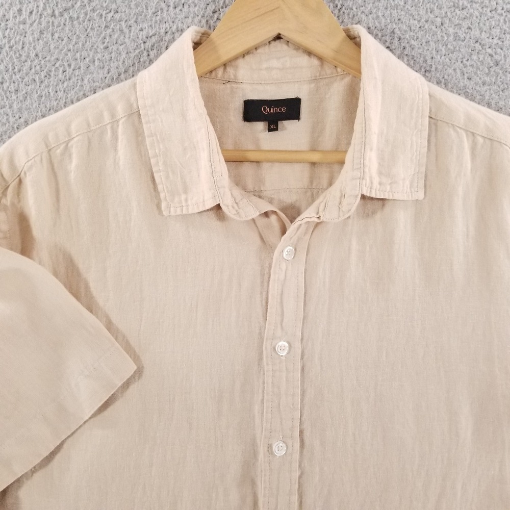 Quince Shirt Mens XL Beige Linen Relaxed Short Sleeve Button Down Casual Summer